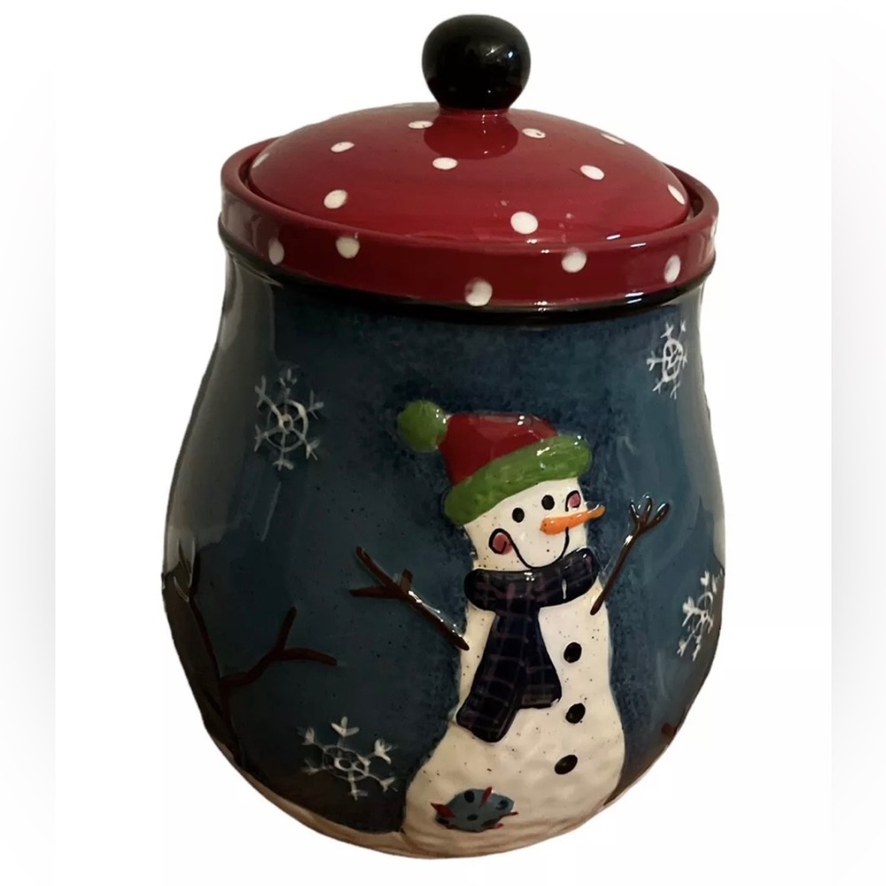 3D Christmas Snowman Ceramic Cookie Jar Canister with Lid